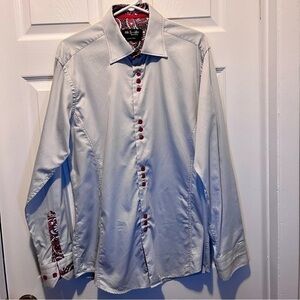 3/25$💥 Mr. Smith buttons down long sleeve Slim Fit gray red Men Large formal